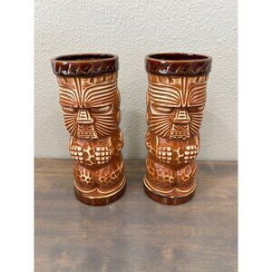 MGM Grand Hotel Reno Nevada Ceramic Tiki Mugs Set of Two Vintage 7"